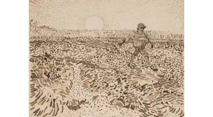 Le Semeur dans un champ de blé au soleil couchant by Vincent van Gogh in 1888