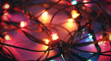 Closeup of glowing Christmas lights