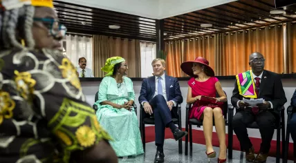 Dutch royals speaking to the descendants of enslaved people during their state visit to Suriname, 1 December 2025