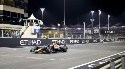 Max Verstappen (Red Bull Racing) crosses the finish line at the Yas Marina Circuit to win the Abu Dhabi Grand Prix.