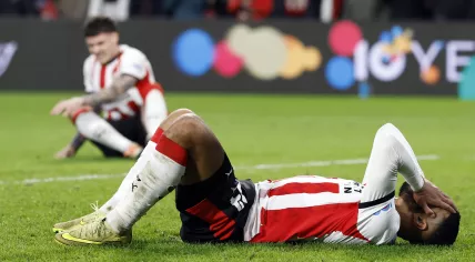 Ismael Saibari of PSV Eindhoven shows his disappointment after the UEFA Champions League match between PSV Eindhoven and Atlético Madrid at the Philips Stadium on December 9, 2025, in Eindhoven, the Netherlands.