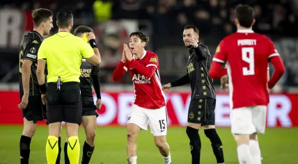 Mateo Chávez of AZ Alkmaar during the UEFA Conference League match between AZ Alkmaar and Jagiellonia Białystok at the AFAS Stadium on December 18, 2025, in Alkmaar, the Netherlands.