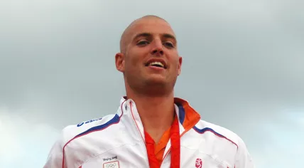 Dutch Olympic champion Maarten van der Weijden at the Olympic welcome ceremony in Amsterdam’s Olympic Stadium.