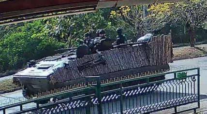 Thai military vehicles near the Cambodia-Thailand border, December 8, 2025.