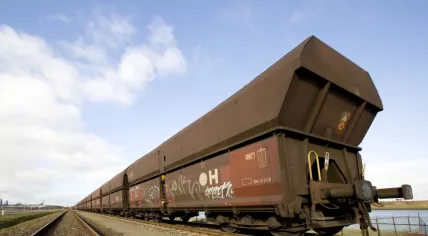 Long freight train in the port of Rotterdam