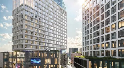 Artist impression of Eleven Square, a new mixed-use urban district next to the Johan Cruijff ArenA in Amsterdam.