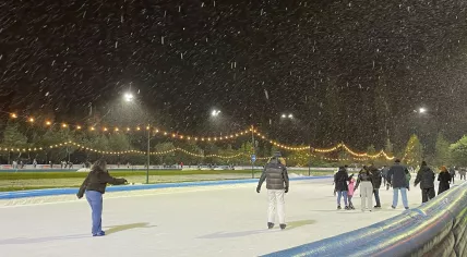 People ice skating in the snow in Amsterdam, 4 January 2025