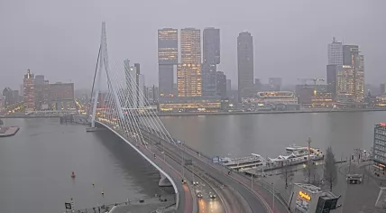 A cold and gloomy morning at the Erasmus Bridge in Rotterdam, 26 January 2026