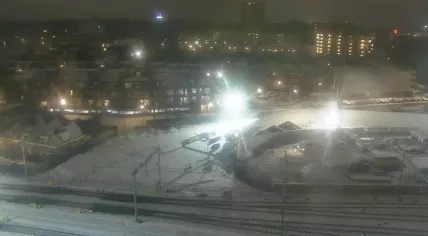 A snowy morning as Groningen train station, 28 January 2026