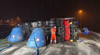 A gritting truck overturned on the A59 while spreading salt against icy roads, 12 January 2026