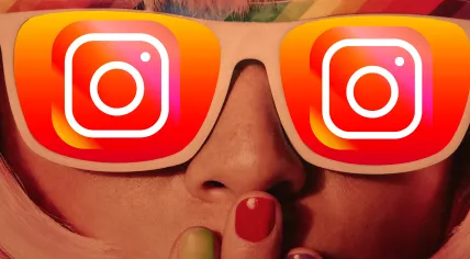 Artist's rendering of a young woman wearing Instagram sunglasses