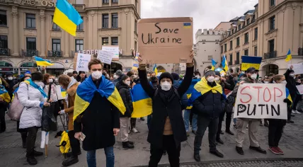 Pro-Ukraine protest at an unknown location. February, 2022