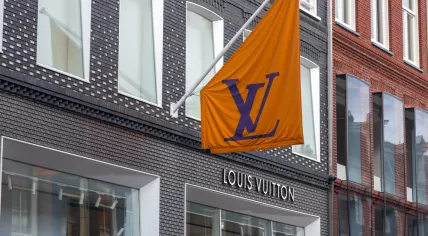 Store front of Louis Vuitton, international luxurious brand, Amsterdam branch, October 12, 2021