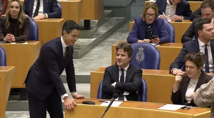 D66 leader Rob Jetten and CDA leader Henri Bontenbal during the parliamentary debate on the D66, VVD, and CDA coalition agreement. 3 February 2026