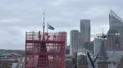 Construction continues at the Binnenhof parliamentary complex in The Hague. 12 Feb. 2026