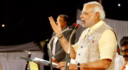 The Indian Prime Minister Narendra Modi in Madhya Pradesh, India.