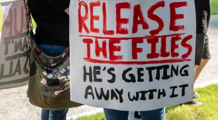 Protester demanding the release of the Epstein files at a rally in Atlanta, United States. 1 September 2025