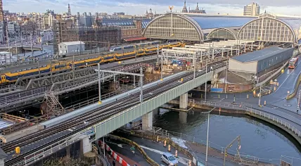 A partly cloudy morning at Amsterdam Central Station, 16 February 2026