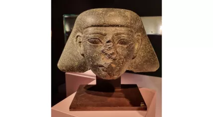 A sculpted head believed to depict a high-ranking official from the reign of Pharaoh Thutmose III from the 15th century BCE, seized by Dutch police at TEFAF in Maastricht in 2022.