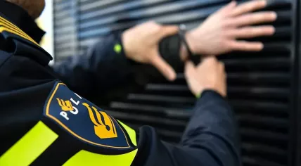 Police officer arrests a suspect.