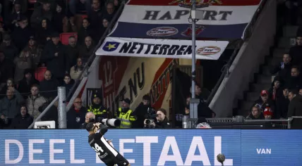 Youssef El Kachati of NEC Nijmegen celebrates the 1–3 during the Dutch Eredivisie match between PSV Eindhoven and NEC at the Philips Stadion on March 14, 2026, in Eindhoven, Netherlands.