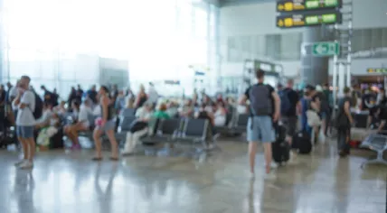 Crowded airport terminal