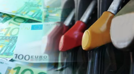 Gas filling station with euro banknotes in the background