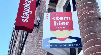 A polling station in Amsterdam-Oost for the municipal elections on 18 March 2026