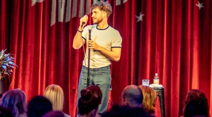 South African comedian Daniel Yazbek during a performance in Amsterdam. 2025