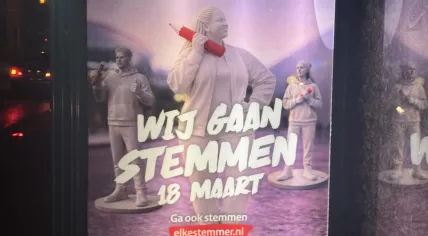 A government poster reading “We are going to vote March 18” in Zeddam, Gelderland. March 13, 2026
