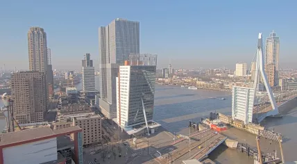 Sunshine and clear skies at the Erasmus Bridge in Rotterdam, 3 March 2026