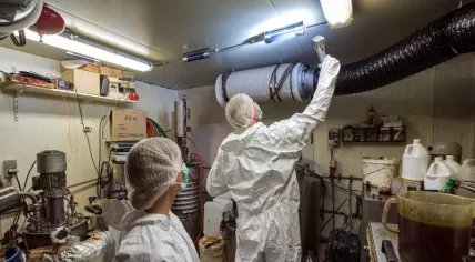 A drug lab is being dismantled.