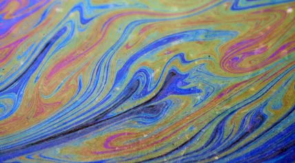 Close-up view of an industrial oil spill.
