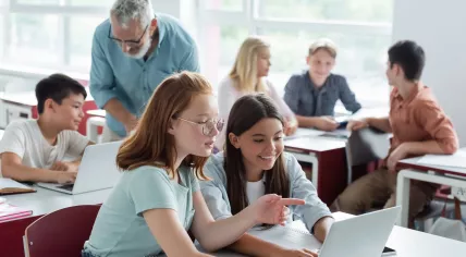 Students use computers in class.