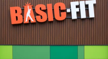 Basic-Fit logo on a wall. Basic-Fit is one of the largest fitness chain in Europe