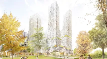 Artist’s impression shows residential towers at the Bellevue site near The Hague Central Station.