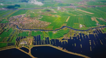 Aerial view of the peat landscape along the Loosdrechtse Plassen at the border of Noord Holland and Utrecht. May 2017