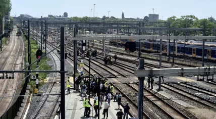 Police break up an XR protest that blocked railroad tracks near Utrecht Centraal. 23 May 2026