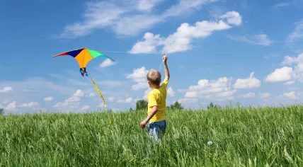 A child flies a kite.
