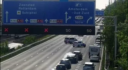 A two-car crash on the A10 near the Amsterdam-Oud Zuid exit prompted the closure of most of the five lanes on a stretch of the ring road. 13 May 2026