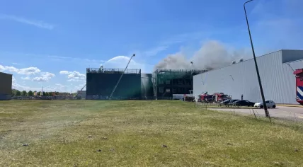 Firefighters fighting a blaze at a data center in Almere, May 7, 2026.