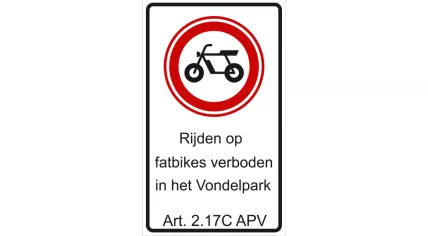 Traffic sign informing people of the fatbike ban in the Vondelpark in Amsterdam