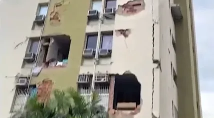 Chunks were ripped out of the walls of an apartment building in Caracas after two powerful earthquakes, magnitude 7.2 and 7.5, hit Venezuela within seconds of each other. 24 June 2026