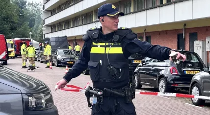 Police officer at the site of Amsterdam Nieuw-West explosion. June 12, 2025