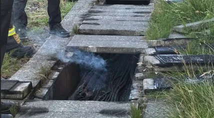 ProRail workers examine the site of a cable fire near Rotterdam Stadion. June 29, 2026