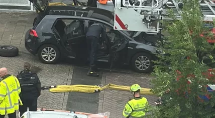 A black Volkswagen Golf left at the scene of an explosion that rocked a fitness center on Osdorper Ban in Amsterdam. 12 June 2026