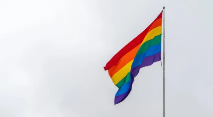 Rainbow flag in the air.