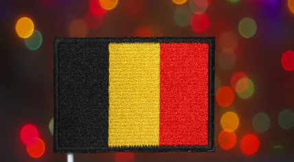 A patch of the Belgian flag against an evening background