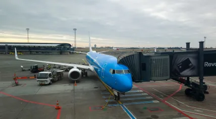 A KLM Boeing 737-800, with registration PH-BXU, on the ground at Copenhagen Airport in Kastrup, Denmark. The aircraft has the nickname, Albatross. 19 March 2026