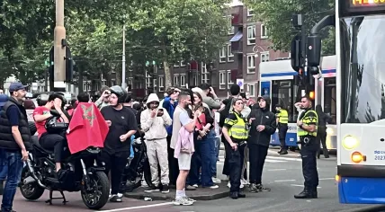 Football fans gather in Amsterdam-Oost to celebrate Morocco’s World Cup victory over Canada. 4 July 2026